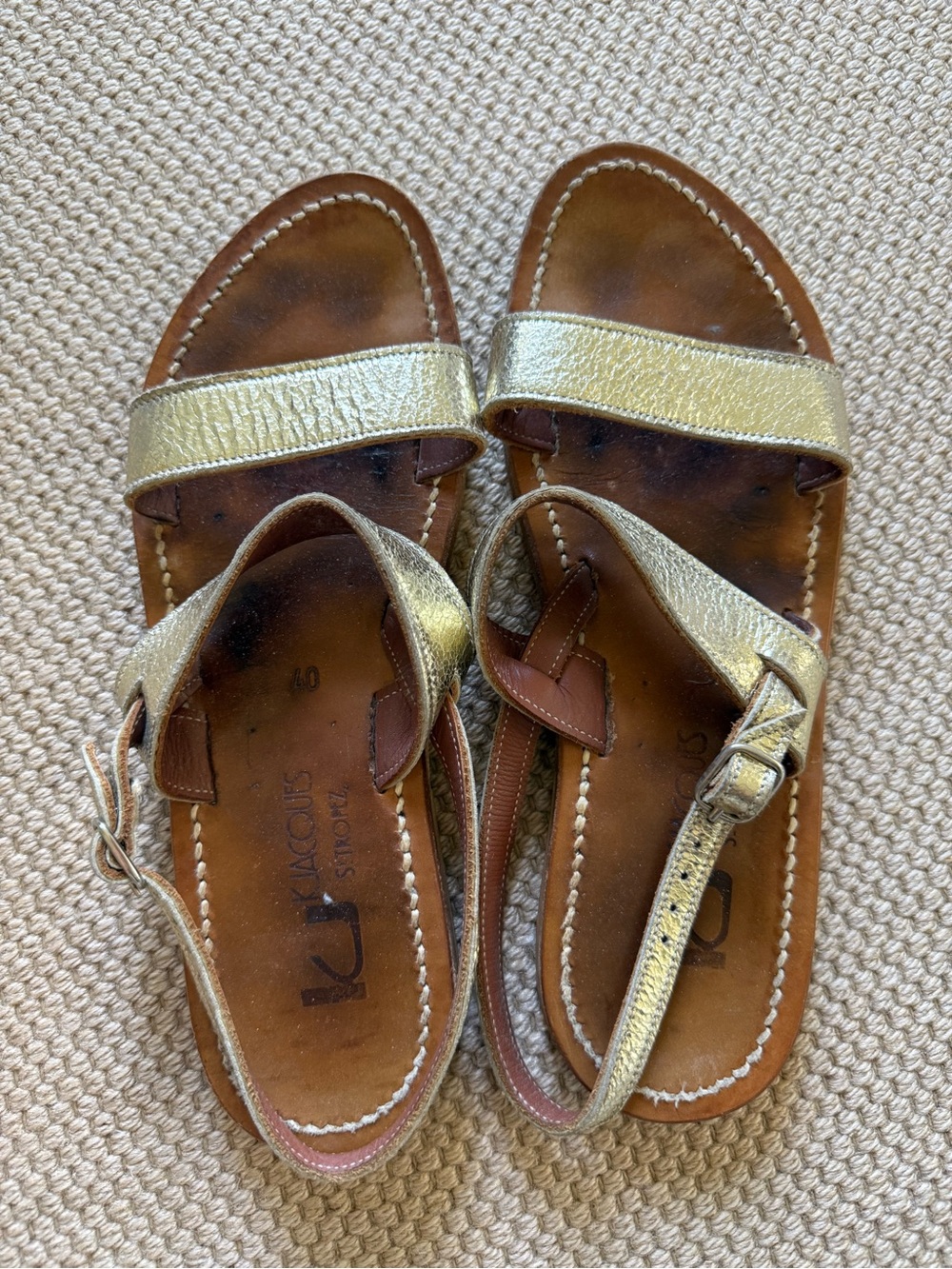 K Jacques Gold Women's Strappy Sandals - Size 40